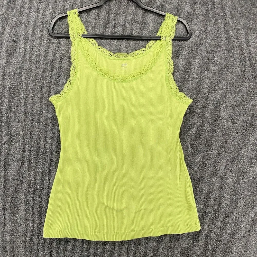 Apt 9 Y2K Tank Top Womens XL Green Ribbed Lace Trim Stretch Preppy 90s Casual - Picture 1 of 8